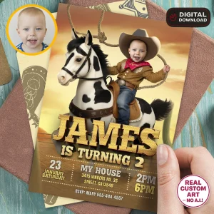 Custom Cowboy Baby Birthday Invitation