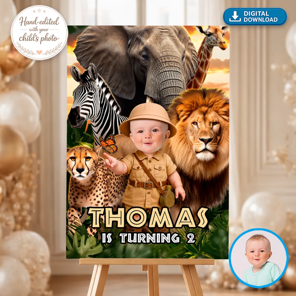 Personalized Safari Baby Birthday Welcome Sign – Custom Jungle Theme Party Decoration – Made to Order Digital File 2 Personalized Safari Baby Birthday Welcome Sign – Custom Jungle Theme Party Decoration – Made to Order Digital File