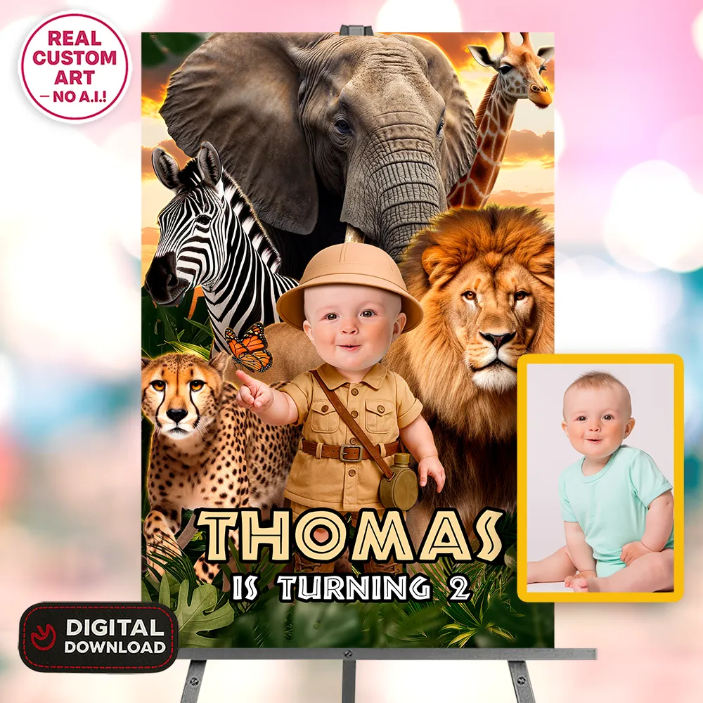 Personalized Safari Baby Birthday Welcome Sign – Custom Jungle Theme Party Decoration – Made to Order Digital File 1 Personalized Safari Baby Birthday Welcome Sign – Custom Jungle Theme Party Decoration – Made to Order Digital File