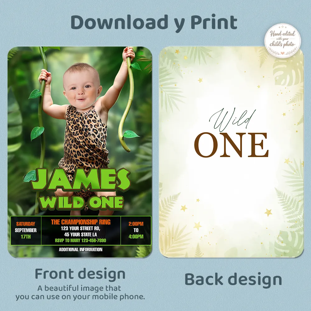 Personalized Wild One Jungle Baby Birthday Invitation – Custom Safari Theme Party Design – Delivered in 24h – Digital File 5 Personalized Wild One Jungle Baby Birthday Invitation – Custom Safari Theme Party Design – Delivered in 24h – Digital File