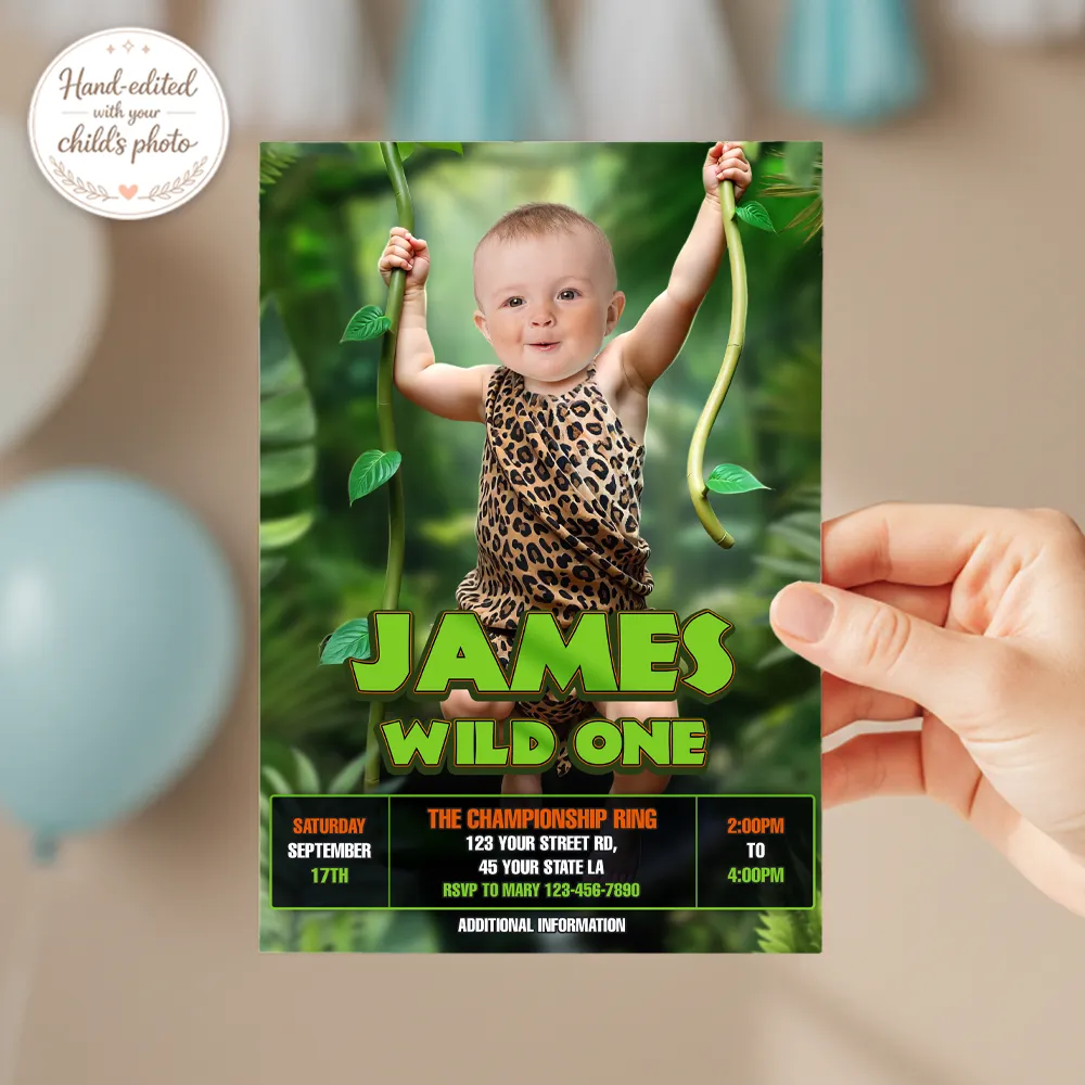 Personalized Wild One Jungle Baby Birthday Invitation – Custom Safari Theme Party Design – Delivered in 24h – Digital File 3 Personalized Wild One Jungle Baby Birthday Invitation – Custom Safari Theme Party Design – Delivered in 24h – Digital File