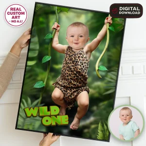 Personalized Wild One Birthday Welcome Sign – Custom Safari Theme Party Decoration – Delivered in 24h – Digital File