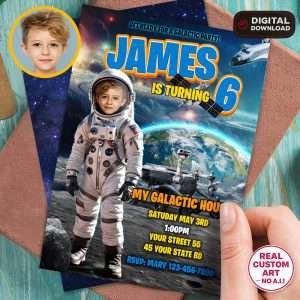 Personalized Astronaut Birthday Invitation – Custom Space Theme Party Design – Delivered in 24h – Digital File