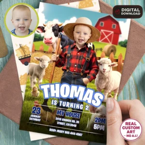Custom Farmer Baby Birthday Invitation