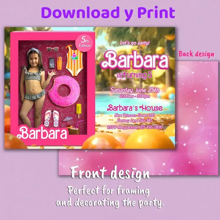 Custom Pool Party Doll-Themed Birthday Invitation for Girls
