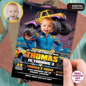 Personalized Monster Truck Birthday Invitation – Custom Off-Road Racing Theme Design – Delivered in 24h – Digital File