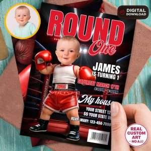 Vintage Boxing Baby Birthday Invitation Photo Design