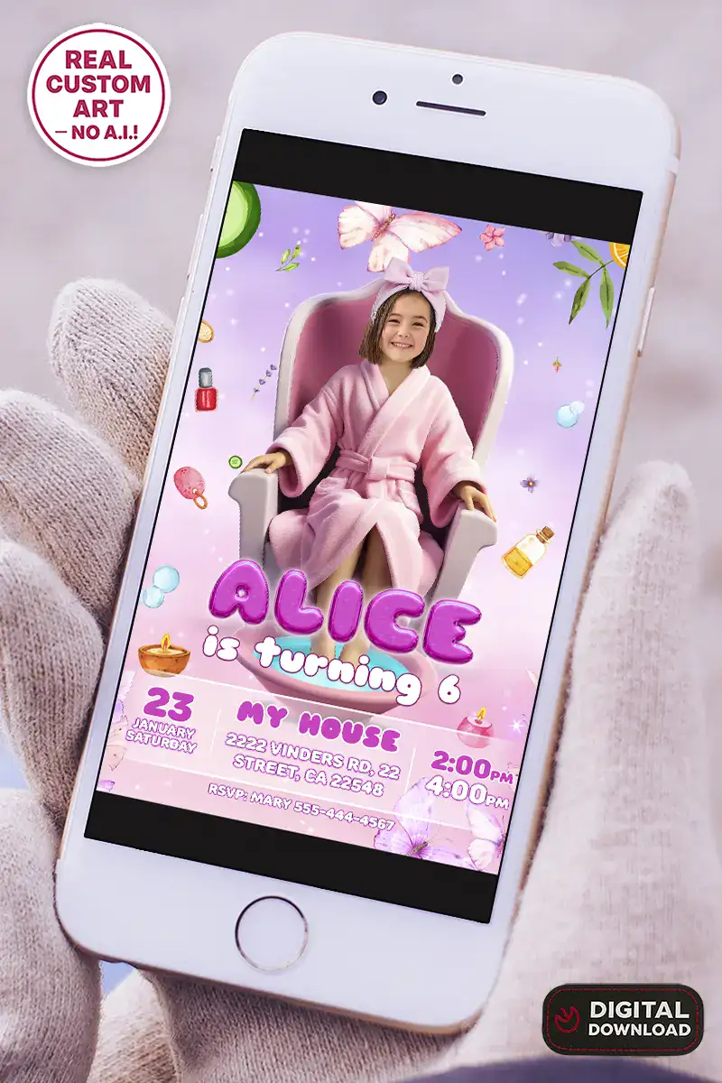 Personalized Spa Birthday Invitation for Girls – Custom Pamper Party Theme Design – Made to Order Digital File 3 Personalized Spa Birthday Invitation for Girls – Custom Pamper Party Theme Design – Made to Order Digital File - Image 3