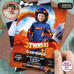 Racing Wheels Party Invitation – Personalized Race Car Birthday Invite – Delivered in 24h – Digital File