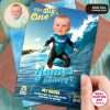 The Big One Birthday Invitation | Personalized Baby Surfing Photo Invite 2 The Big One Birthday Invitation with Baby Boy Surfer Photo