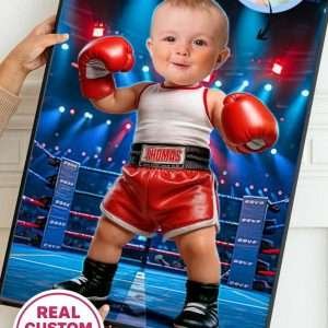 Custom Baby Boxer Portrait – Personalized 1st Birthday Digital Art