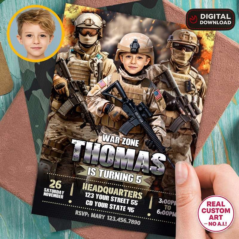 Custom Soldier-Themed Birthday Invitation for Boys – Custom Military Party Design – Delivered in 24h – Digital File 1 Custom Soldier-Themed Birthday Invitation for Boys – Custom Military Party Design – Delivered in 24h – Digital File