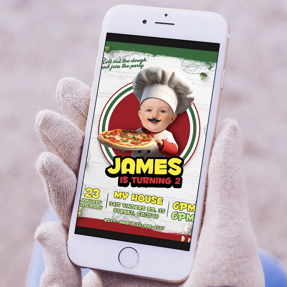 Custom Baby Pizza Maker Birthday Invitation – Chef Theme Design – Delivered in 24h – Digital File 4 Custom Baby Pizza Maker Birthday Invitation – Chef Theme Design – Delivered in 24h – Digital File