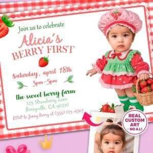 Custom Berry First Birthday Invitation for Girls