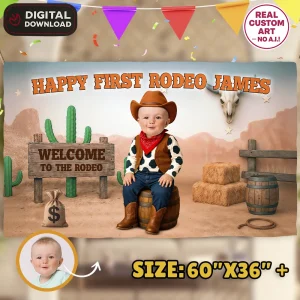 Custom First Rodeo Baby Boy Birthday Banner