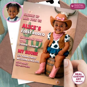 Custom First Rodeo Birthday Invitation for Girls