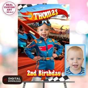 Personalized Race Car Birthday Welcome Sign – Custom Wheel and Racing Theme Party Decoration – Delivered in 24h – Digital File