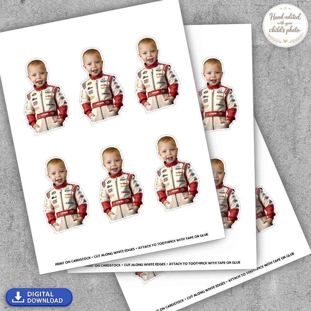 Personalized Racer Party Cupcake Toppers with Your Child’s Photo – Custom Race Car Theme Decoration – Delivered in 24h – Digital File 3 Personalized Racer Party Cupcake Toppers with Your Child’s Photo – Custom Race Car Theme Decoration – Delivered in 24h – Digital File