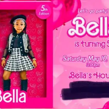 Custom digital birthday invitation – doll box – real order completed for a client by Alice Magic Party