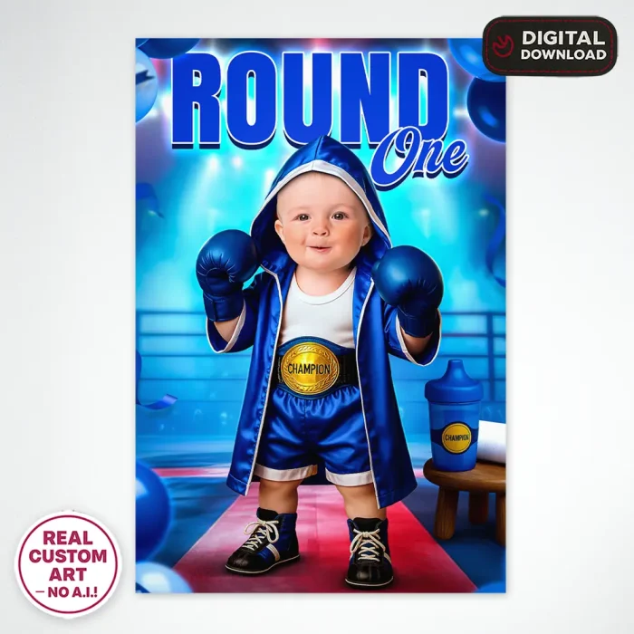 Personalized Boxing Birthday Welcome Sign – Round One Baby Boxer Theme – Custom Party Decoration – Delivered in 24h – Digital File