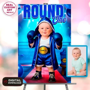 Personalized Boxing Birthday Welcome Sign – Round One Baby Boxer Theme – Custom Party Decoration – Delivered in 24h – Digital File
