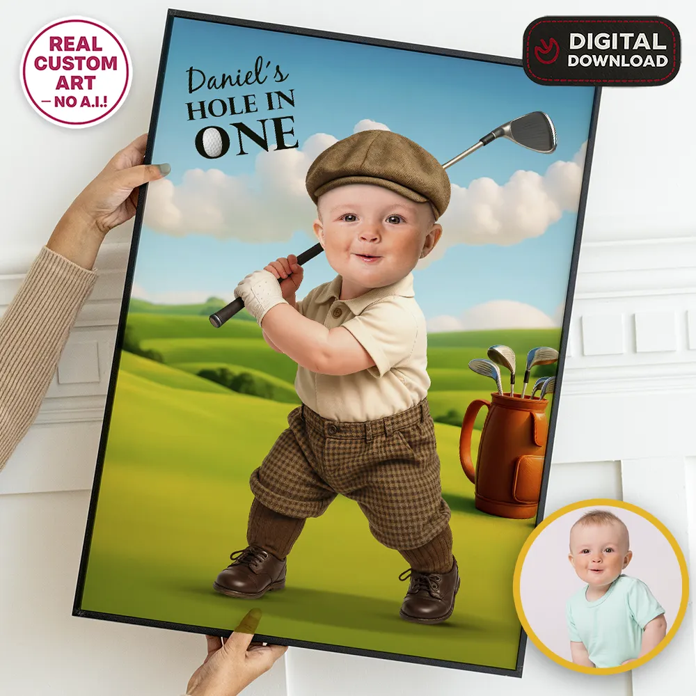 Personalized Golf Birthday Welcome Sign – Hole in One Theme – Custom Party Decoration – Delivered in 24h – Digital File 1 Baby Golf Birthday Welcome Sign