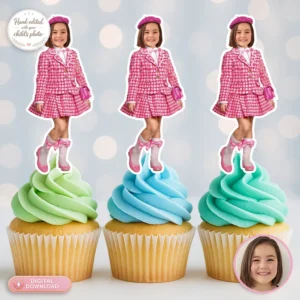 Personalized Doll Box Cupcake Toppers with Your Child’s Face – Custom Party Decoration – Delivered in 24h – Digital File