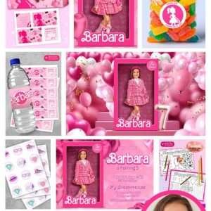 Pink Doll Box Birthday Party Bundle – Personalized Doll Box Theme Digital Design Pack – Made to Order File