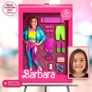 Personalized Gymnastics Doll Box Poster for Girls – Custom Sports Theme Party Decoration – Delivered in 24h – Digital File