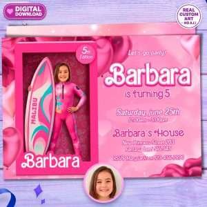 Custom Malibu Doll Box Birthday Invitation for Girls