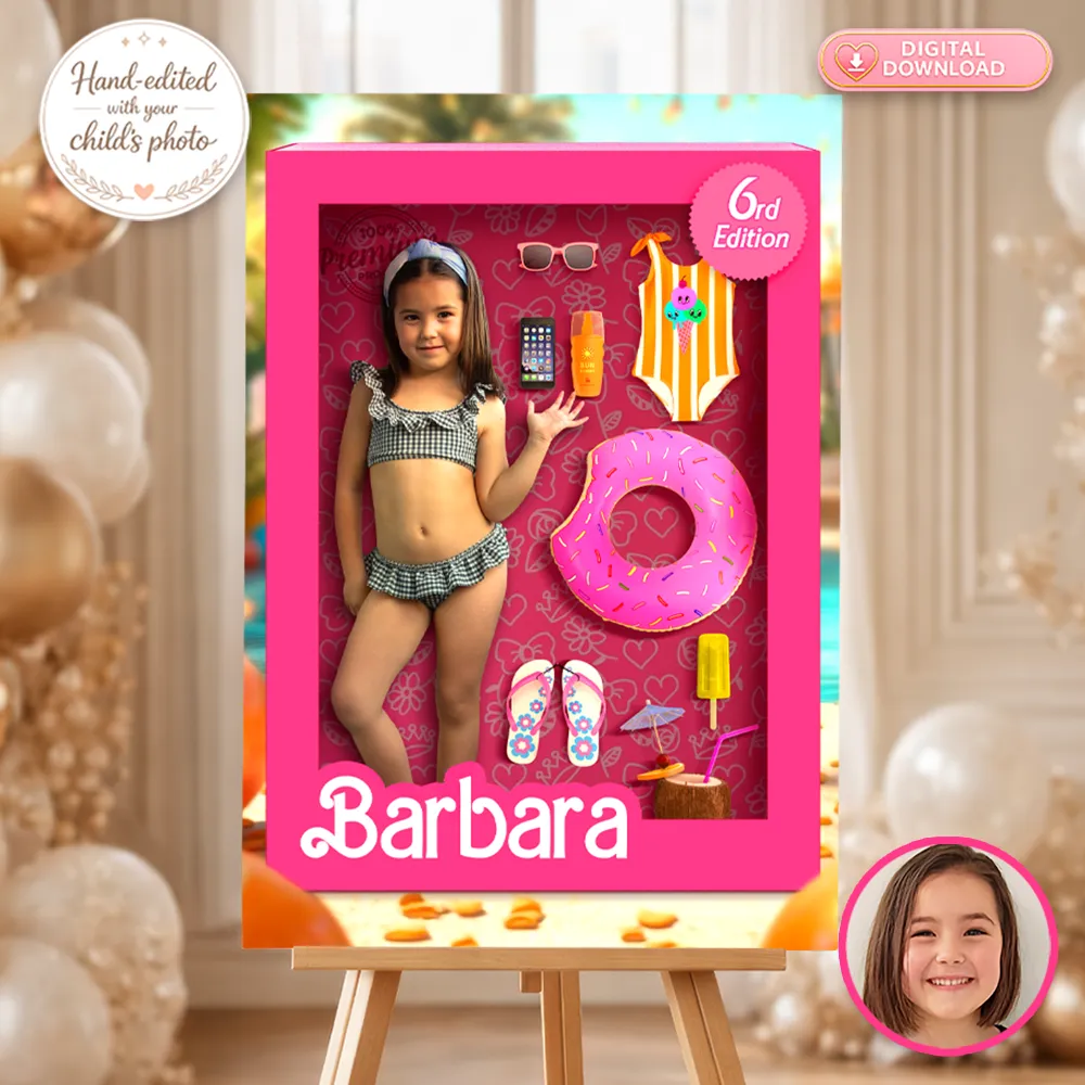 Custom Fashion Doll Pool Party Welcome Sign | Pink Summer Photo Poster 2 Custom Fashion Doll Pool Party Welcome Sign | Pink Summer Photo Poster