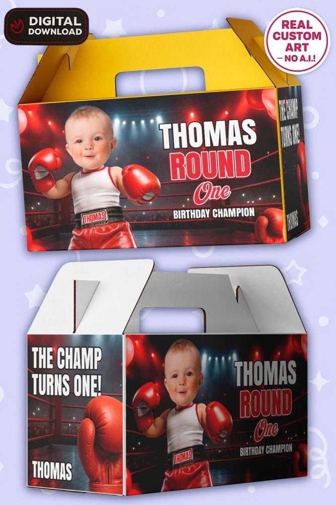 Personalized Boxing Birthday Labels – Baby Boxer Theme Digital Sticker Set for Gable Boxes – Delivered in 24h – Digital File 2 Personalized Boxing Birthday Labels – Baby Boxer Theme Digital Sticker Set for Gable Boxes
