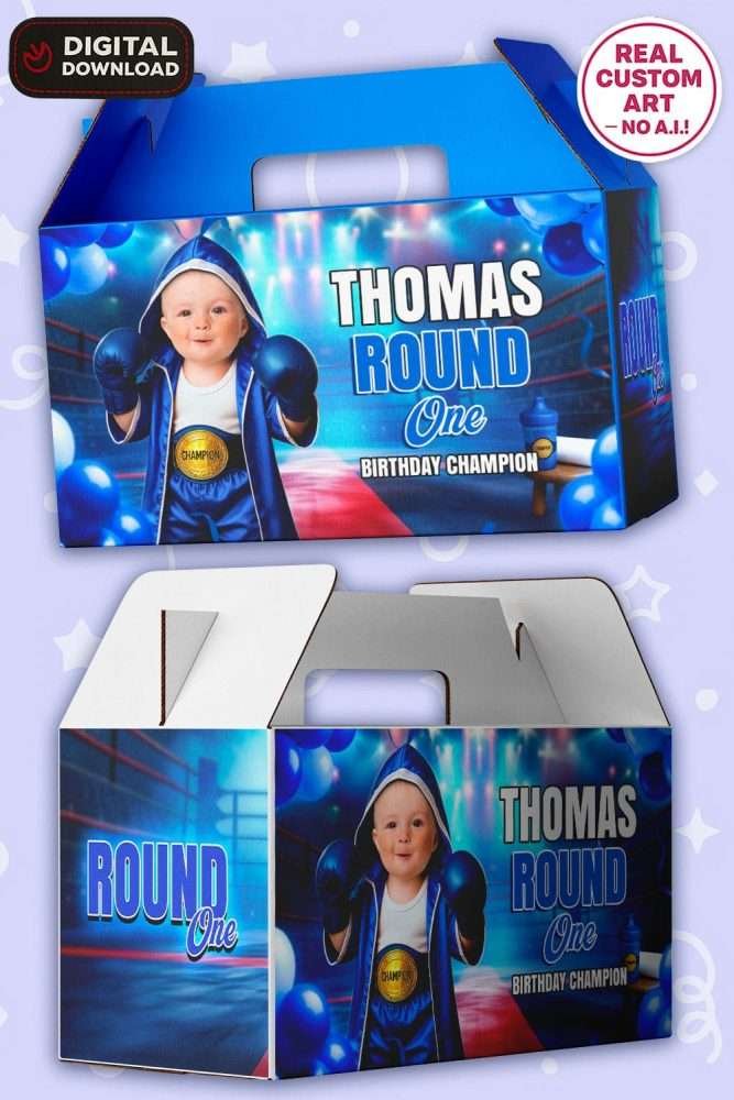 Personalized Boxing Birthday Labels – Round One Baby Boxer Digital Sticker Set for Gable Boxes – Delivered in 24h – Digital File 2 Personalized Boxing Birthday Labels – Round One Baby Boxer Digital Sticker Set for Gable Boxes