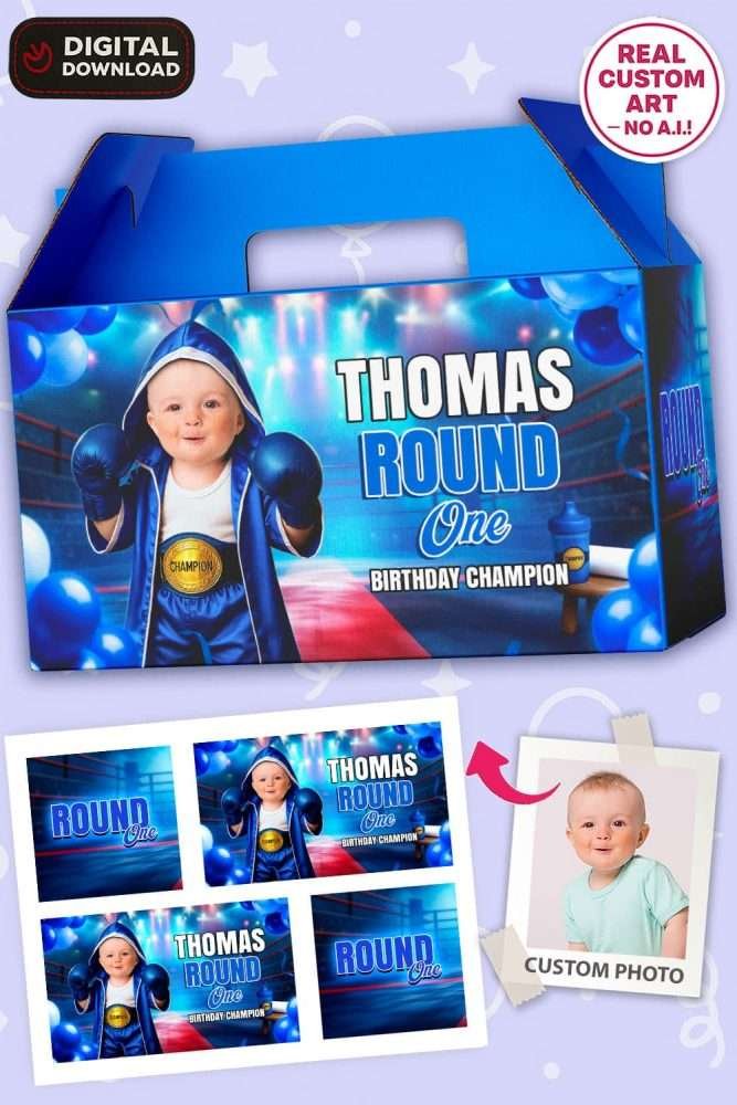 Personalized Boxing Birthday Labels – Round One Baby Boxer Digital Sticker Set for Gable Boxes – Delivered in 24h – Digital File 1 Personalized Boxing Birthday Labels – Round One Baby Boxer Digital Sticker Set for Gable Boxes