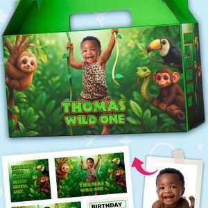 Baby Wild One Digital Sticker Set for Gable Boxes – Personalized Jungle Birthday Labels