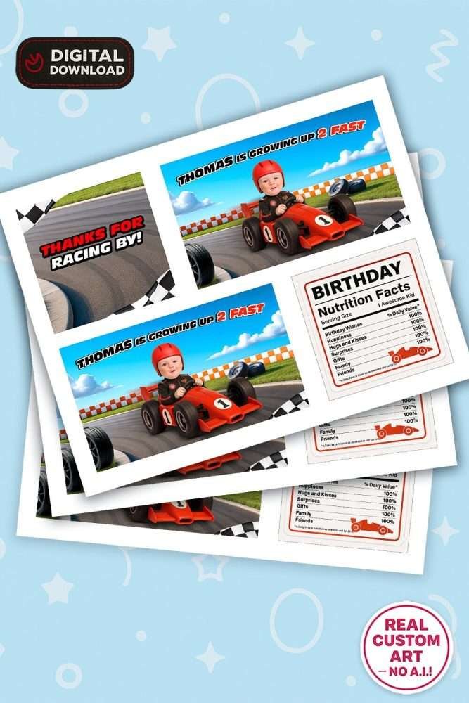 Personalized Race Car Birthday Labels – Growing Up Two Fast Theme Digital Sticker Set for Gable Boxes – Delivered in 24h – Digital File 3 Personalized Race Car Birthday Labels – Growing Up Two Fast Theme Digital Sticker Set for Gable Boxes – Delivered in 24h – Digital File - Image 3