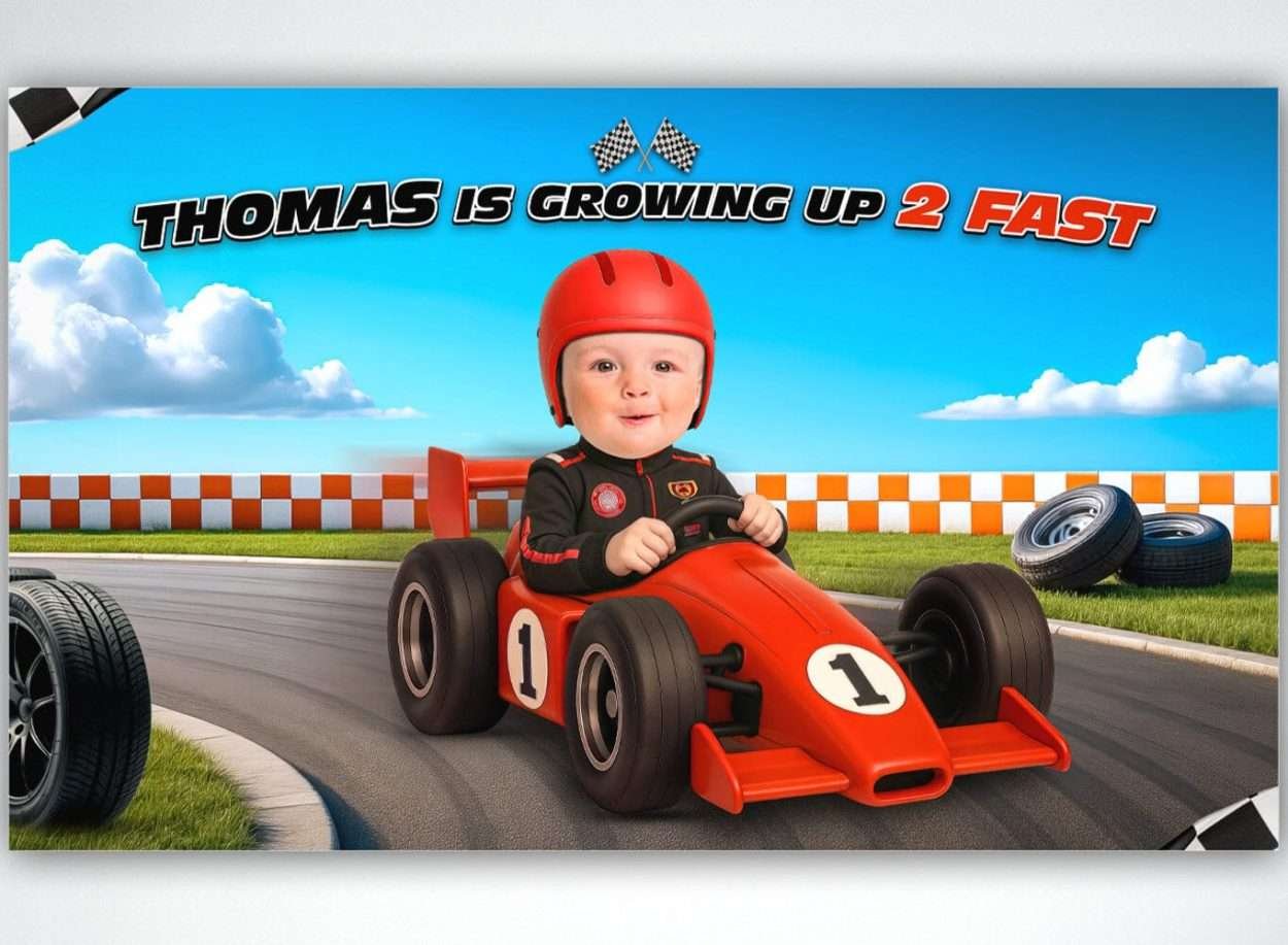Personalized Growing Up 2 Fast Race Car Birthday Banner – Custom Racing Theme Party Decoration – Delivered in 24h – Digital File 2 Custom “Growing Up 2 Fast” Race Car Birthday Banner