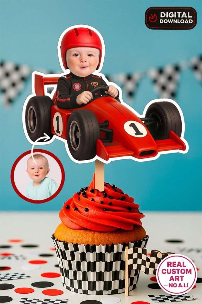 Growing Two Fast Birthday Party Bundle – Personalized Race Car Theme Digital Design Pack – Made to Order File 3 Growing Two Fast Cupcake Toppers – Personalized Digital Download