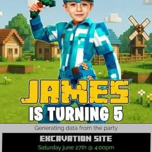 Block Builder World Photo Invitation — Custom Gamer Birthday Invitation – Made to Order Digital File