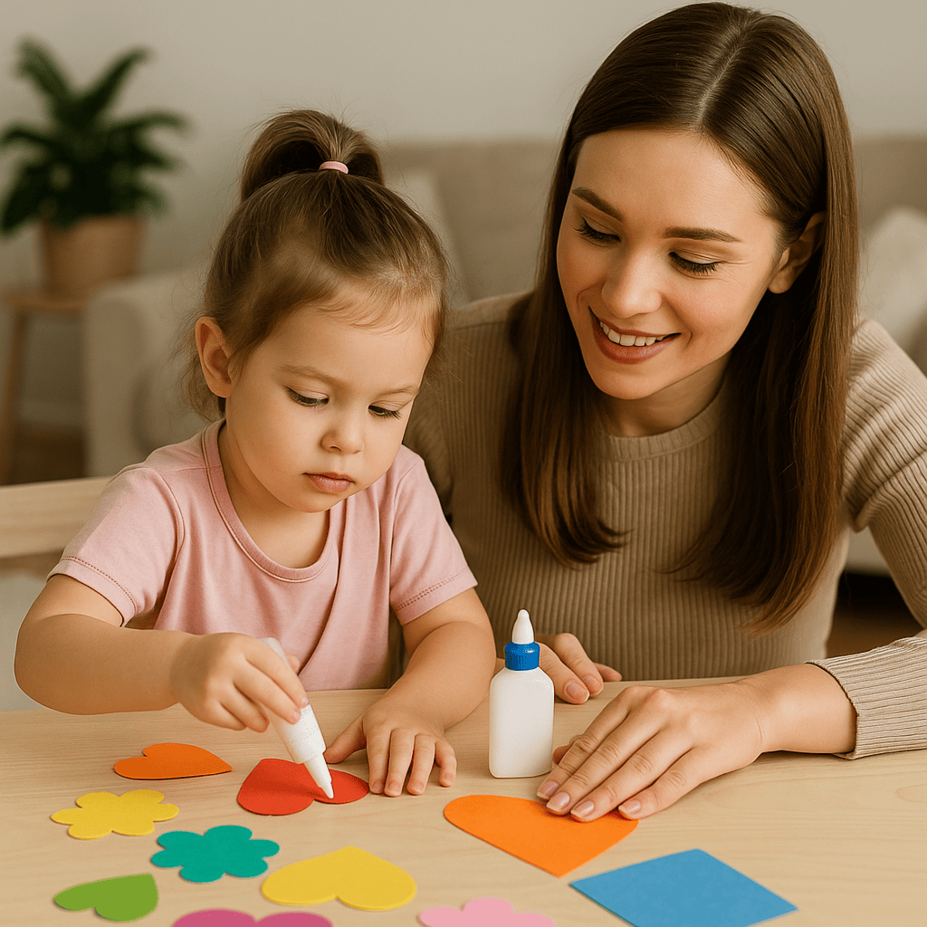 Children doing creative doll accessory activity