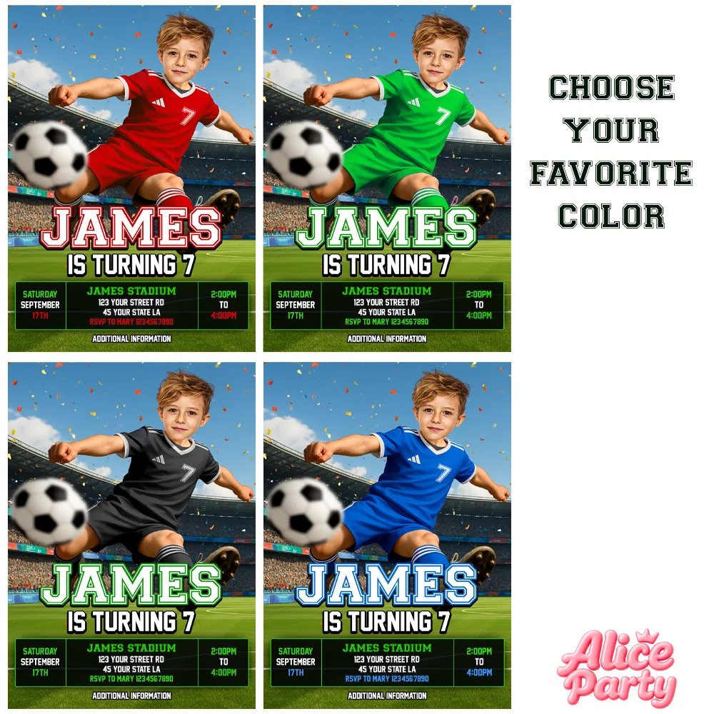 Personalized Soccer Birthday Invitation with Photo – Kids Football Theme – Boys Birthday Invite – Delivered in 24h – Digital File 3 Personalized Soccer Birthday Invitation with Photo – Kids Football Theme – Boys Birthday Invite – Delivered in 24h – Digital File