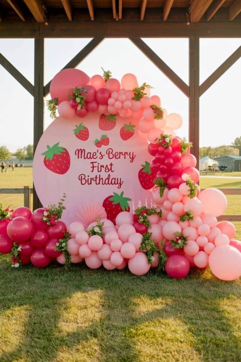 Berry First Birthday celebration with strawberry theme