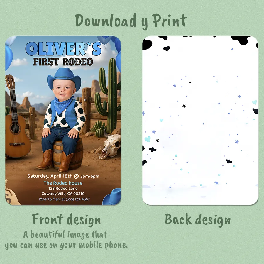 Personalized First Rodeo Birthday Invitation for Boys – Custom Blue Cowboy Party Design – Delivered in 24h – Digital File 3 Personalized First Rodeo Photo Birthday Invitation for Boys – Custom Blue Cowboy Party Design – Delivered in 24h – Digital File