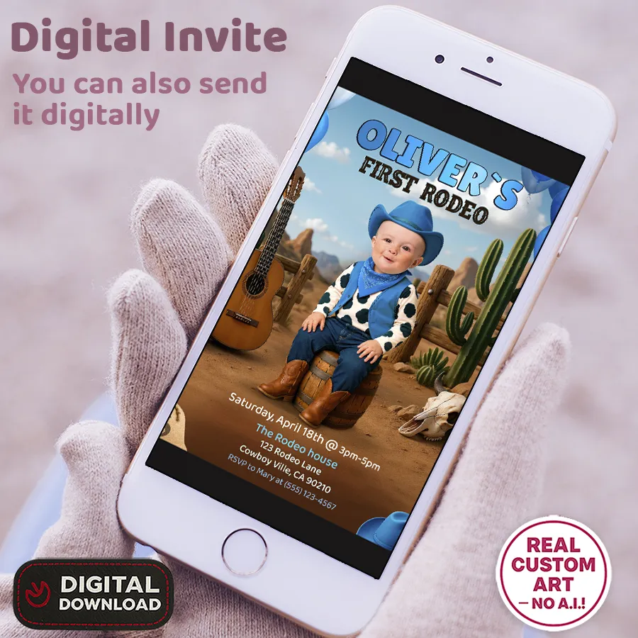 Personalized First Rodeo Birthday Invitation for Boys – Custom Blue Cowboy Party Design – Delivered in 24h – Digital File 5 Personalized First Rodeo Photo Birthday Invitation for Boys – Custom Blue Cowboy Party Design – Delivered in 24h – Digital File