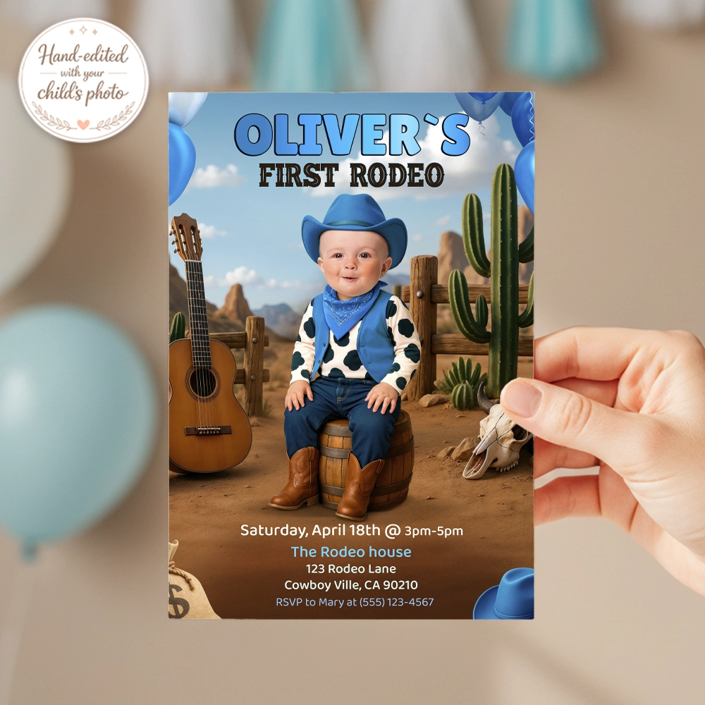 Personalized First Rodeo Birthday Invitation for Boys – Custom Blue Cowboy Party Design – Delivered in 24h – Digital File 4 Personalized First Rodeo Birthday Invitation for Boys – Custom Blue Cowboy Party Design – Delivered in 24h – Digital File