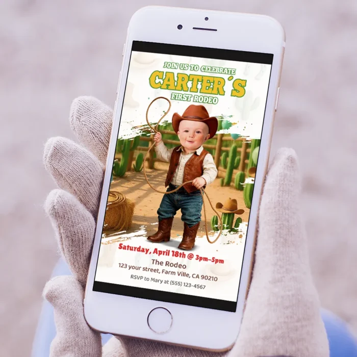 Personalized First Rodeo Birthday Invitation with Photo – Cowboy Theme – Custom Western Party Design – Delivered in 24h – Digital File