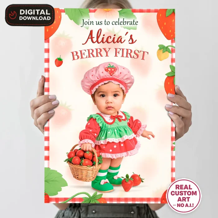 Personalized Sweet Berry Birthday Welcome Sign for Girls – Custom Strawberry Party Decoration – Made to Order Digital File