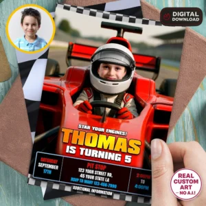 Personalized Grand Prix Birthday Invitation with Photo – Racing Birthday Invite – Delivered in 24h – Digital File
