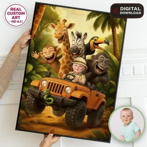 Custom Wild One Jeep Safari Baby Portrait - Delivered in 24h.