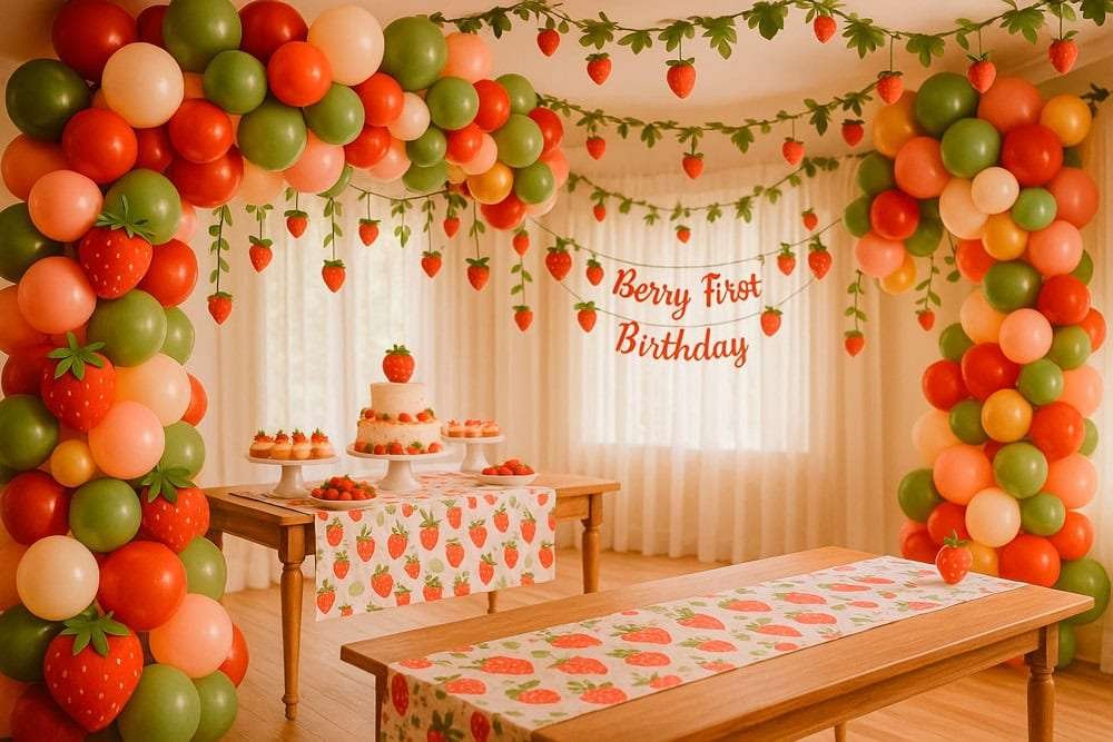 Berry First Birthday celebration with strawberry theme